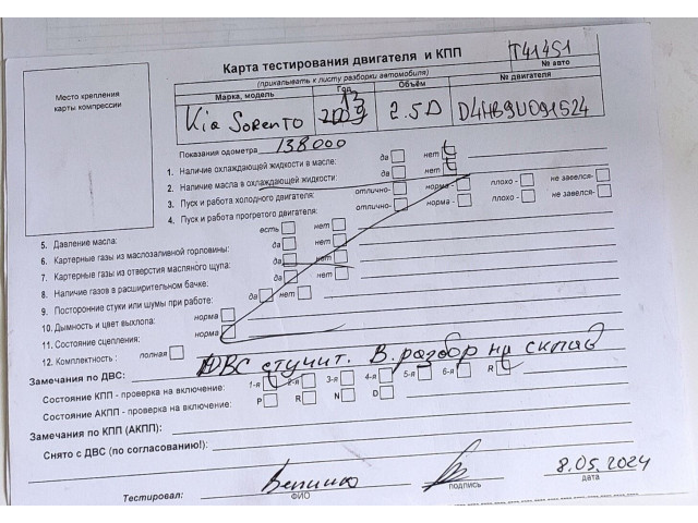 Генератор  KIA Sorento 2009-2014           2.2 дизель