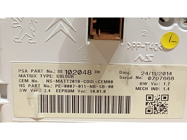 Přístrojová deska  Peugeot 508 2015 98102048, 9810078580  