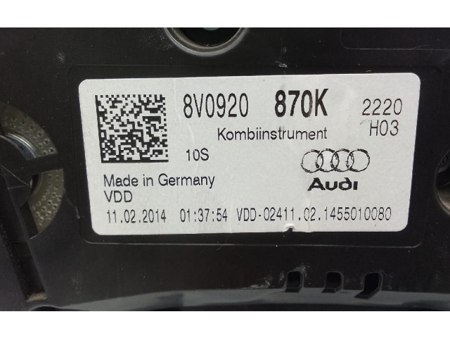 Přístrojová deska  Audi A3 S3 A3 Sportback 8P 2012 8V0920870K  