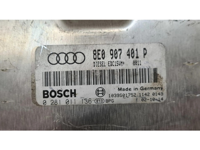 Блок управления двигателя 8E0907401P, 0281011136   Audi A4 S4 B6 8E 8H