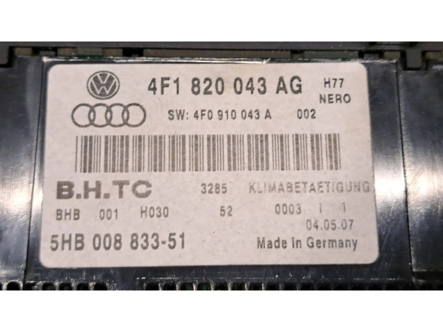 Блок управления климат-контролем 4F1820043AG, 5HB00883351   Audi A6 S6 C6 4F