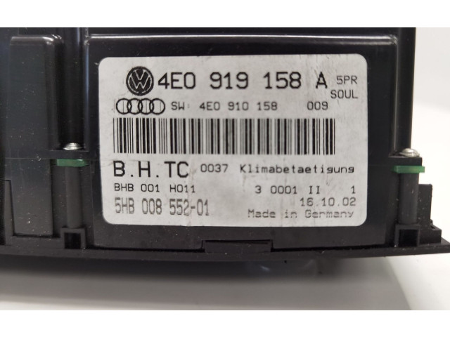 Блок управления климат-контролем 4E0919158A, 4E0910158   Audi A8 S8 D2 4D