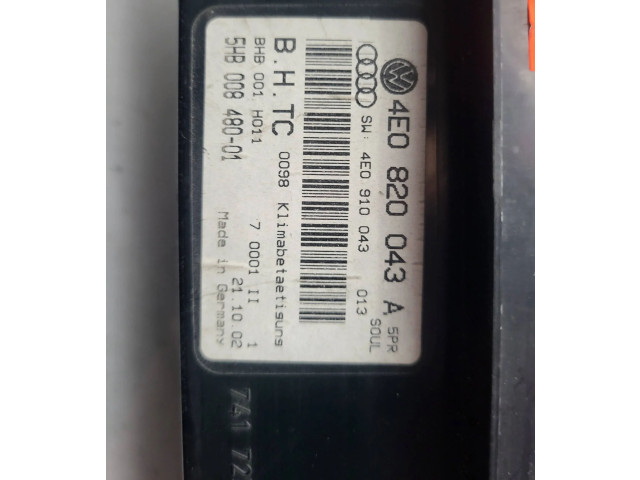 Блок управления климат-контролем 4E0820043A, 4E0910043   Audi A8 S8 D3 4E