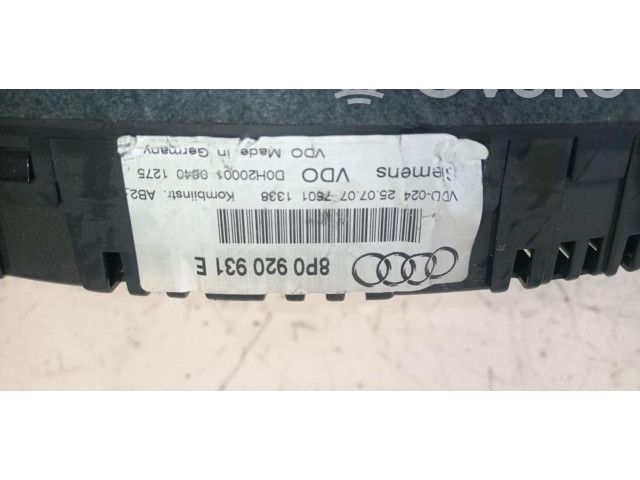 Přístrojová deska  Audi A3 S3 A3 Sportback 8P 2007 8P0920931E, 8P0920931E  