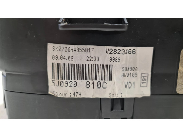Přístrojová deska  Skoda Fabia Mk2 (5J) 2008 5J0920810C, V2823466  