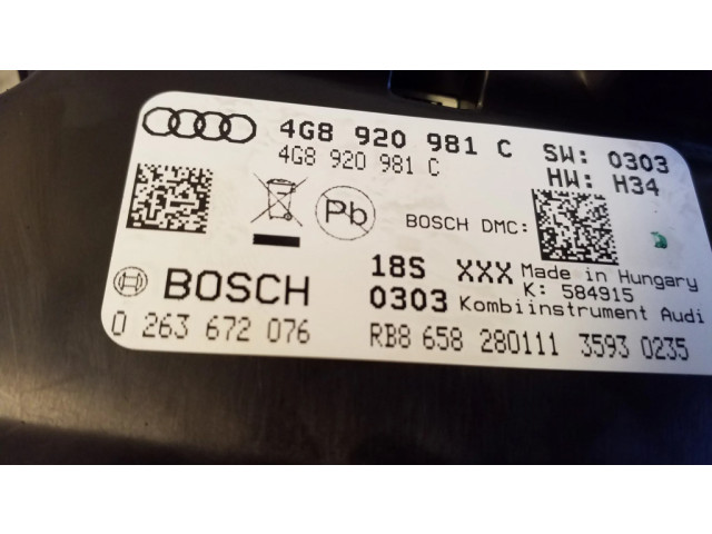 Přístrojová deska  Audi A6 C7 2012 4G8920981C, 0263672076  