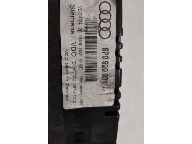 Панель приборов 8P0920931   Audi A3 S3 A3 Sportback 8P       