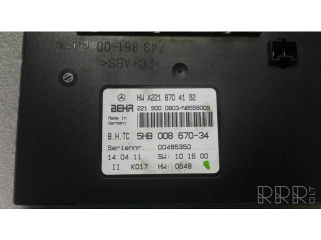 Блок управления климат-контролем A2218704192   Mercedes-Benz S W221