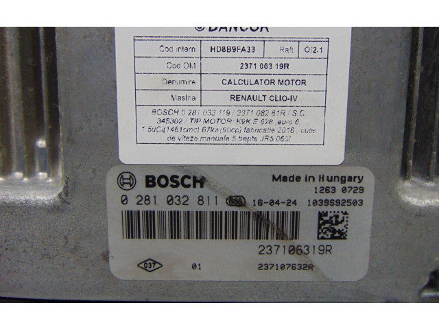 Řídící jednotka 237106319R, 0281032811   Renault Clio IV 2019