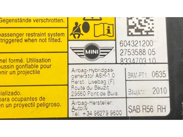 Подушка безопасности в сиденье 604321200, 275358805   Mini One - Cooper Coupe R56