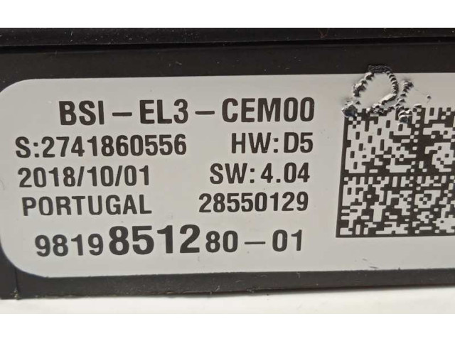 Pojistková skříňka Řídící jednotka BSM 9819851280, 28550129   Opel Crossland X 2019