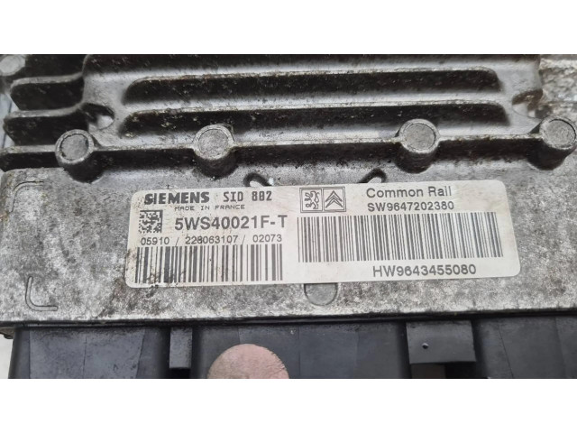 Блок управления двигателя 5WS40021FT, SW9647202380   Citroen C3