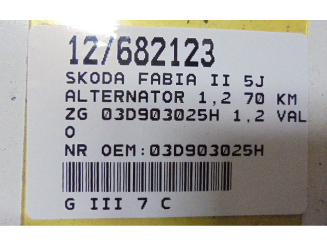 Генератор 03D903025H, 03D903025H   Skoda Fabia Mk2 (5J)  