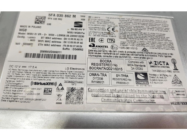 Радио/ проигрыватель CD/DVD / навигация 5FA035862M, 5FA035862M    Seat Leon IV