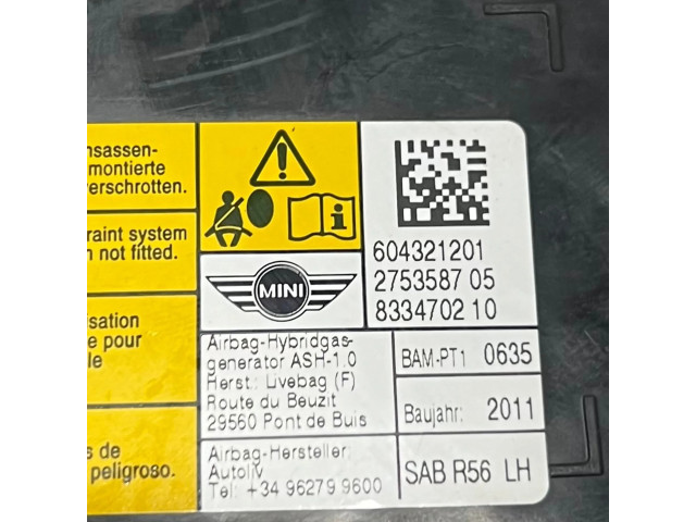 Подушка безопасности в сиденье 604321201, 833470210   Mini One - Cooper Coupe R56