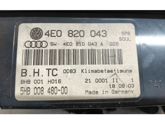 Модуль блока управления кондиционером 4E0820043, 4E0910043A   Audi A8 S8 D3 4E