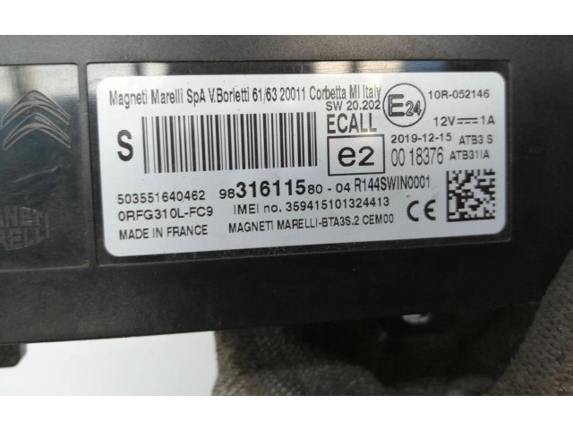 Řídící jednotka 9831611580, 9831611580   Peugeot 2008 I 2020