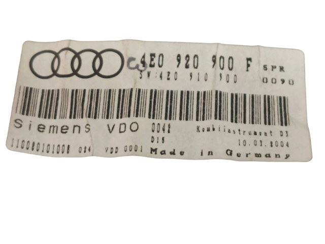 Přístrojová deska  Audi A8 S8 D3 4E 2007 4E0920900F, 4E0910900  