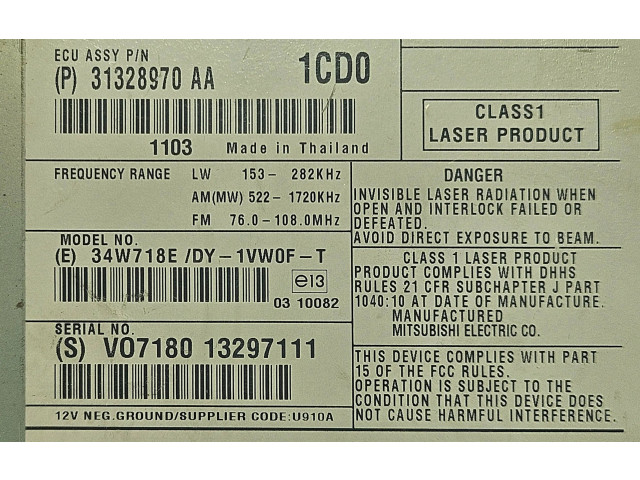 Vstřikovač 31328970AA, 13297111   Volvo V60     