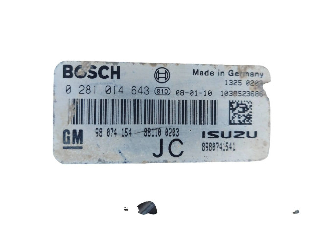 Řídící jednotka 98074154, 0281014643   Opel Astra J 2010