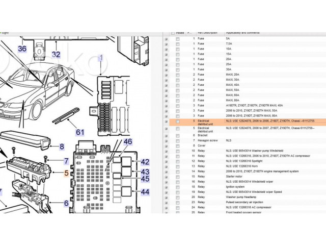 Блок предохранителей  12787969, 12824878   Saab 9-3 Ver2    