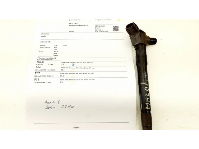 Vstřikovač 09R13783, SH0113H50   Mazda 6  pro naftový motor 2.2 JMZGJ621691310213 