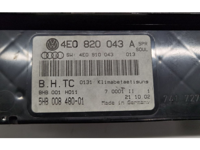 Модуль блока управления кондиционером 4E0820043A, 5HB008480   Audi A8 S8 D2 4D   