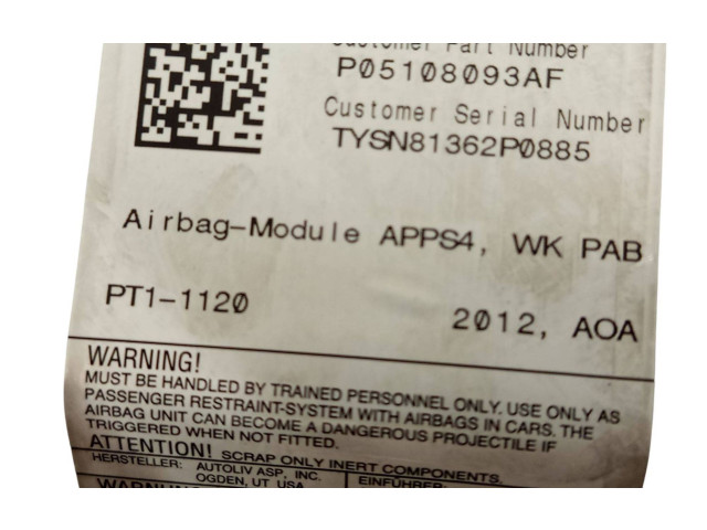 Подушка безопасности пассажира P05108093AF, TYSN81362P0885   Jeep Grand Cherokee