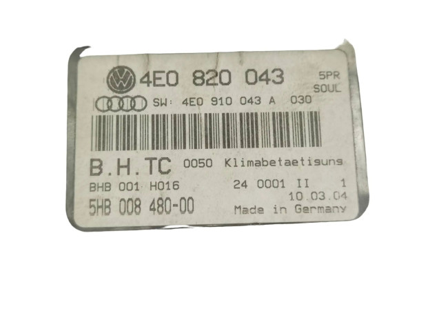 Блок управления климат-контролем 4E0820043, 4E0910043A   Audi A8 S8 D3 4E