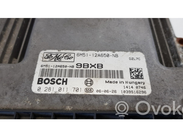 Блок управления двигателя 6M5112A650NB, 0281011701   Ford Focus