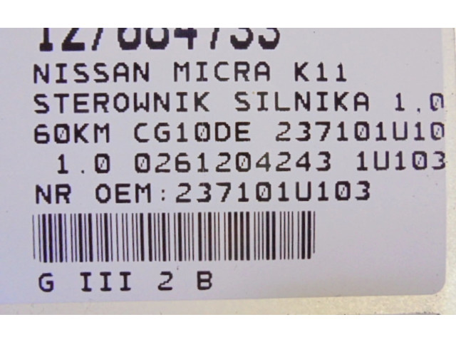 Řídící jednotka 237101U103, 237101U103   Nissan Micra 1997