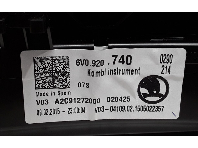 Přístrojová deska  Skoda Fabia Mk3 (NJ) 2015 6V0920740  