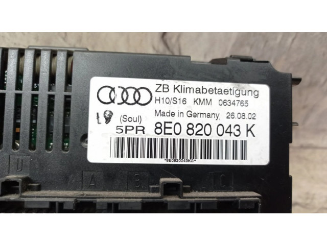 Блок управления климат-контролем 8E0820043A   Audi A4 S4 B6 8E 8H