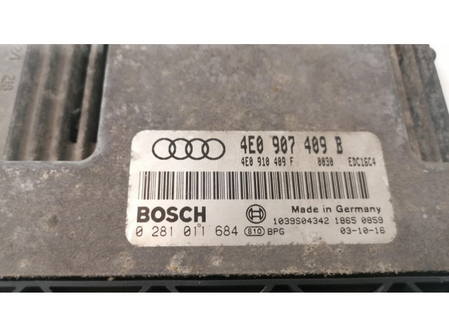 Блок управления двигателя 4E0907409B, 0281011684   Audi A8 S8 D3 4E