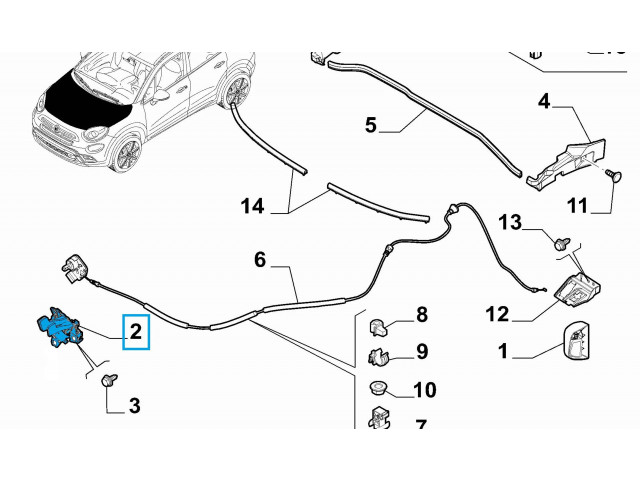 Замок капота 52029617, 51939965   Fiat 500X