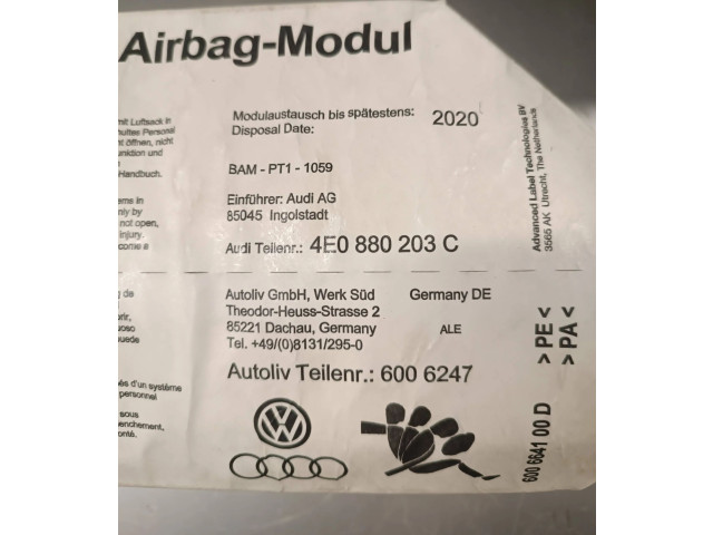 Подушка безопасности пассажира 4E0880203C, 6006247   Audi A8 S8 D3 4E