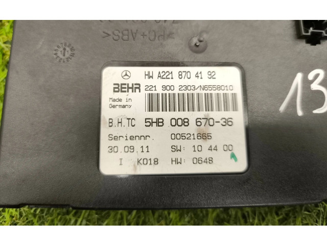 Модуль блока управления кондиционером A2218704192, 5HB00867036   Mercedes-Benz S W221