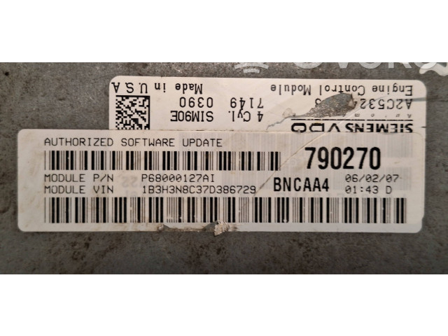 Блок управления двигателя P68000127AI, 1B3H3N8C37D386729   Dodge Caliber   