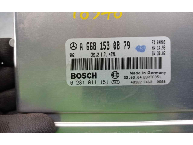 Řídící jednotka A6681530879, 0281011151   Mercedes-Benz A W168 2004