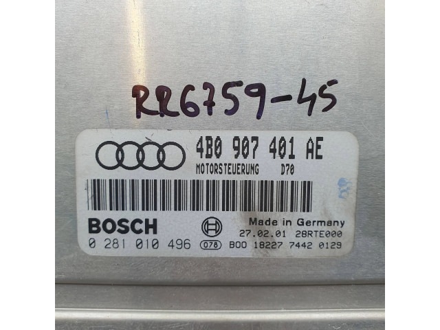 Блок управления двигателя 4B0907401AE, 0281010496   Audi A6 S6 C5 4B