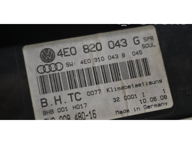 Блок управления климат-контролем 4E0820043G, 4E0910043B   Audi A8 S8 D3 4E