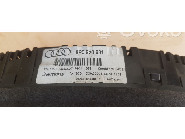 Přístrojová deska  Audi A3 S3 A3 Sportback 8P 2007 8P0920931  