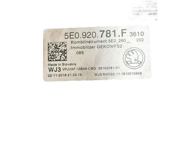 Přístrojová deska  Skoda Octavia Mk3 (5E) 2016 5E0920781F, 3915208101  