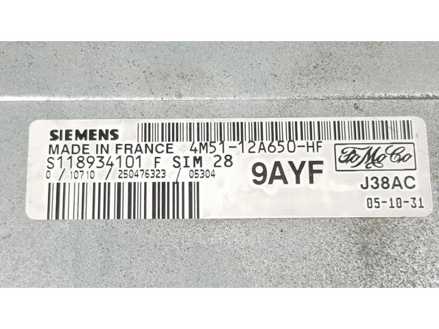 Блок управления двигателя 4M5112A650HF, 1333603   Ford Focus