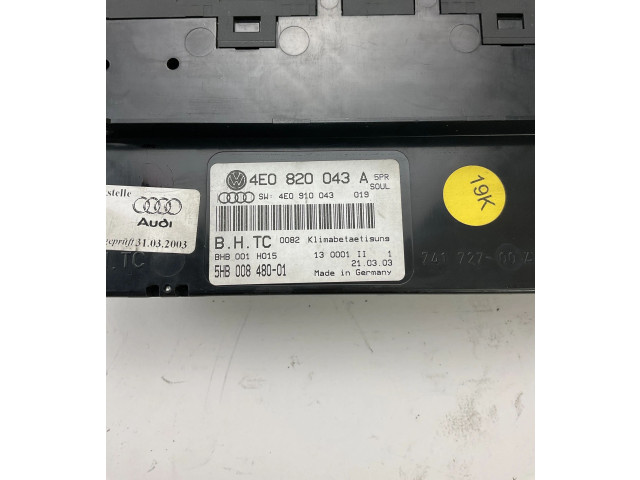 Блок управления климат-контролем 4E0820043A, 5HB00848001   Audi A8 S8 D3 4E