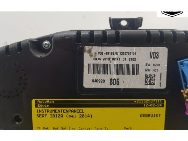 Přístrojová deska  Seat Ibiza IV (6J,6P) 2014 6J0920806, 6J0920806  