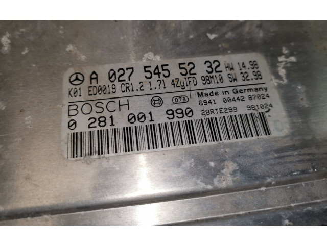 Řídící jednotka A0275455232, 0281001990   Mercedes-Benz A W168 2001
