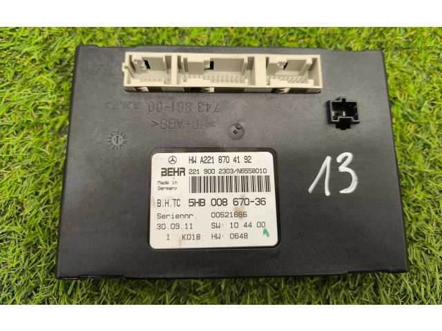 Модуль блока управления кондиционером A2218704192, 5HB00867036   Mercedes-Benz S W221