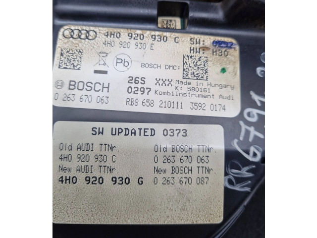 Přístrojová deska  Audi A8 S8 D4 4H 2013 4H0920930C, 0263670063  