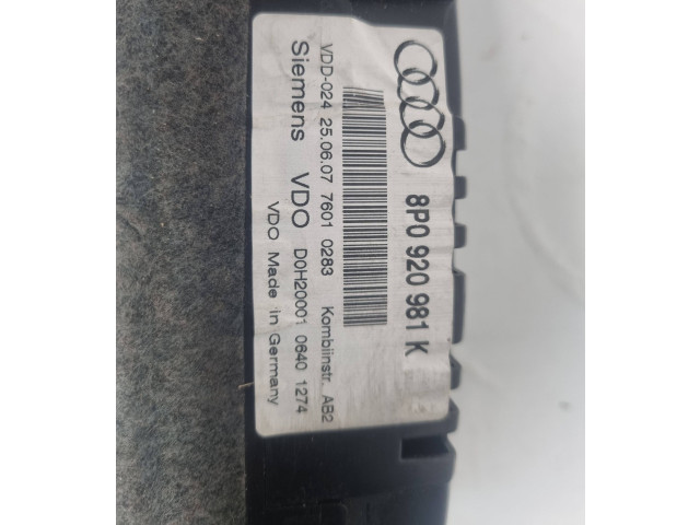 Přístrojová deska  Audi A3 S3 A3 Sportback 8P 2007 8P0920981K, D0H20001  